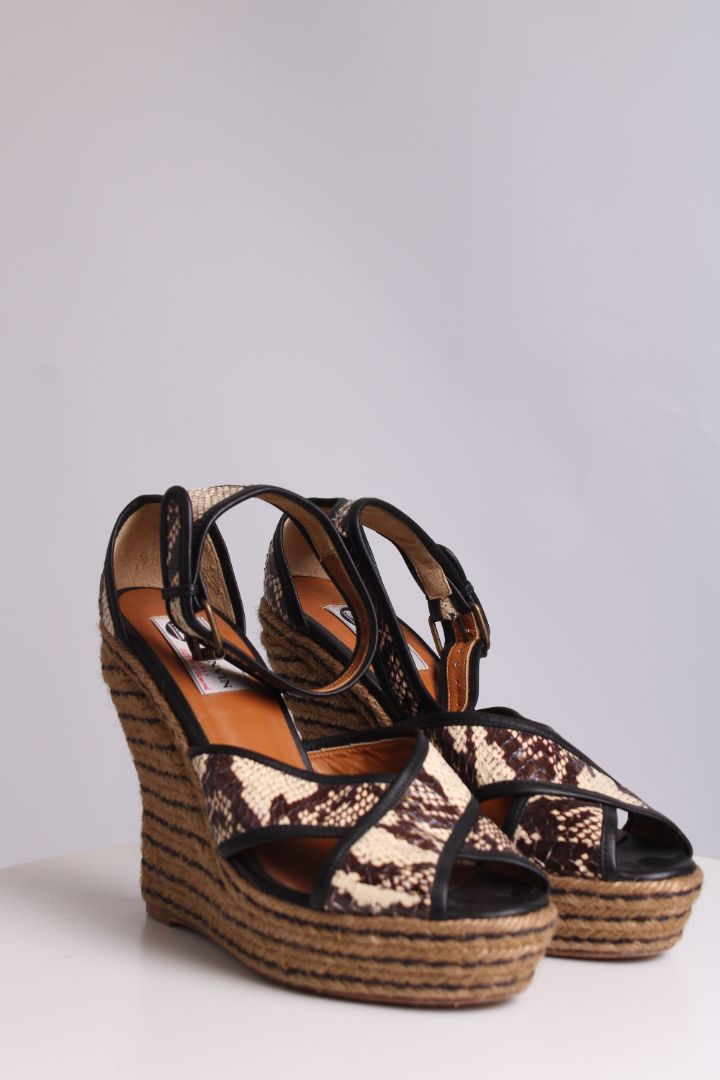Lanvin Python Leather Espadrile wedges brown/cream 39