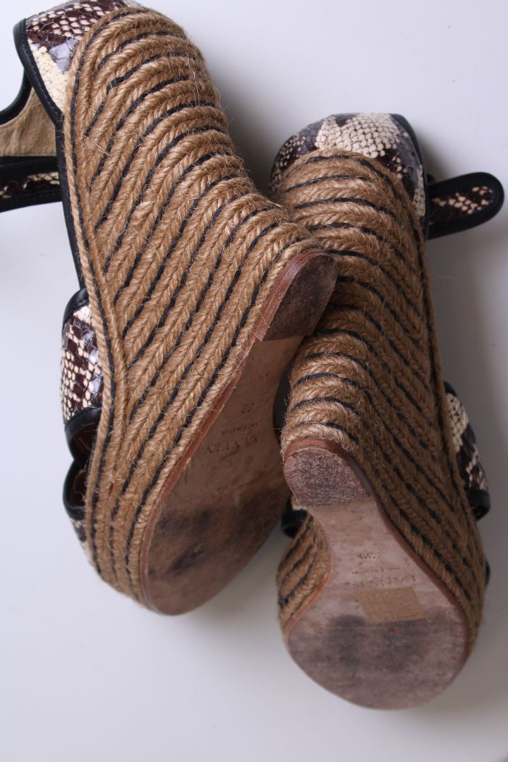 Lanvin Python Leather Espadrile wedges brown/cream 39