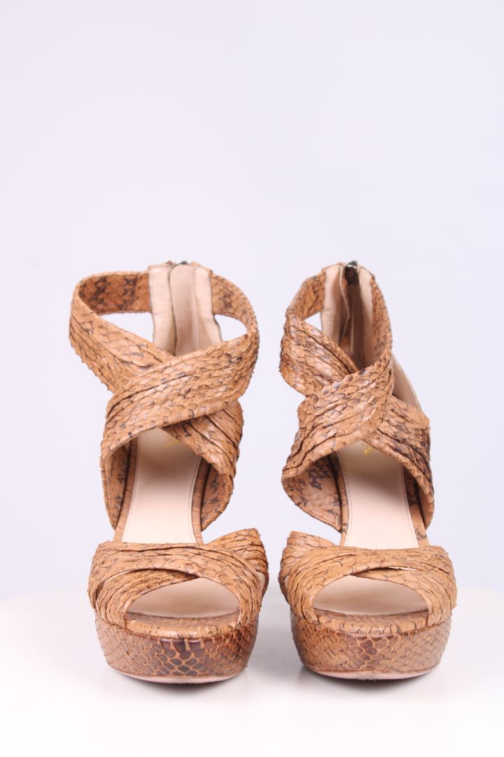 Prada Python cross strap platform heels Brown 38.5