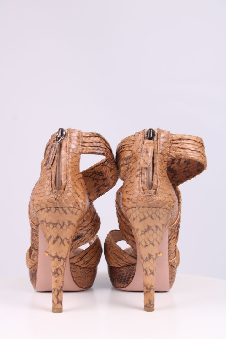 Prada Python cross strap platform heels Brown 38.5