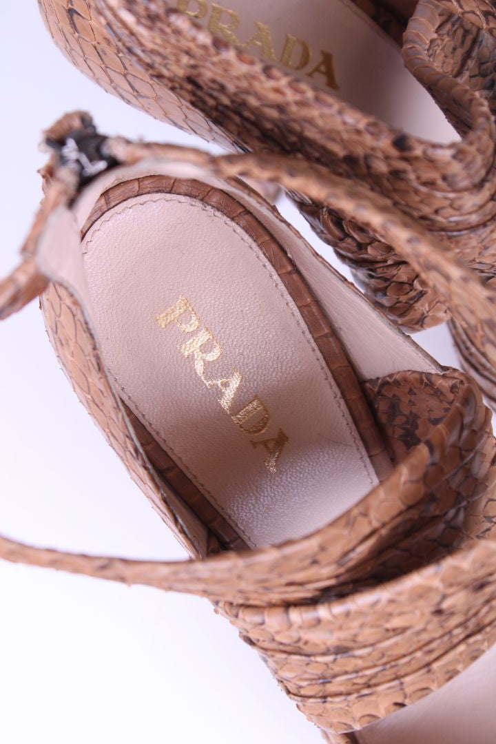 Prada Python cross strap platform heels Brown 38.5