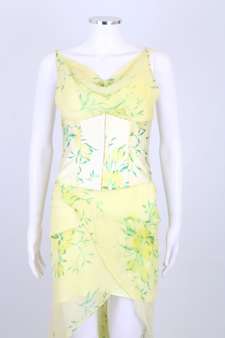De La Vali Perenna Floral Midi Dress Yellow/ Green 10