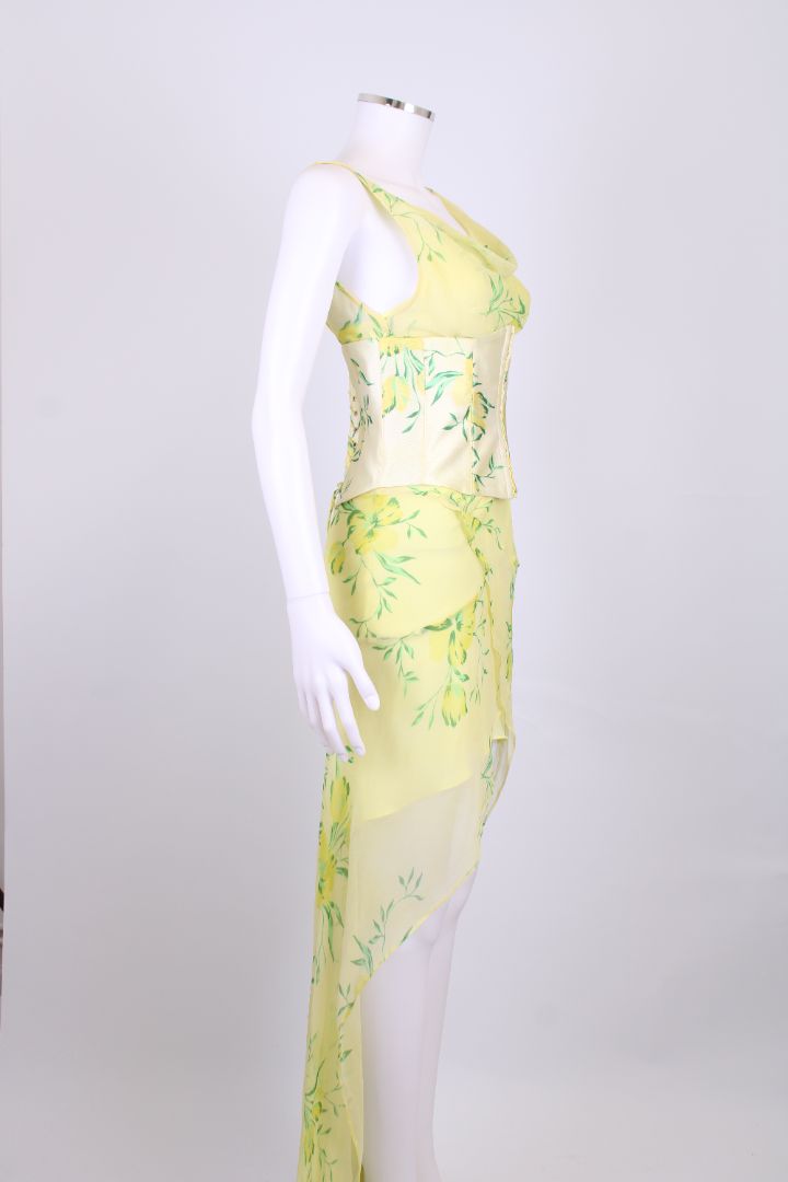 De La Vali Perenna Floral Midi Dress Yellow/ Green 10