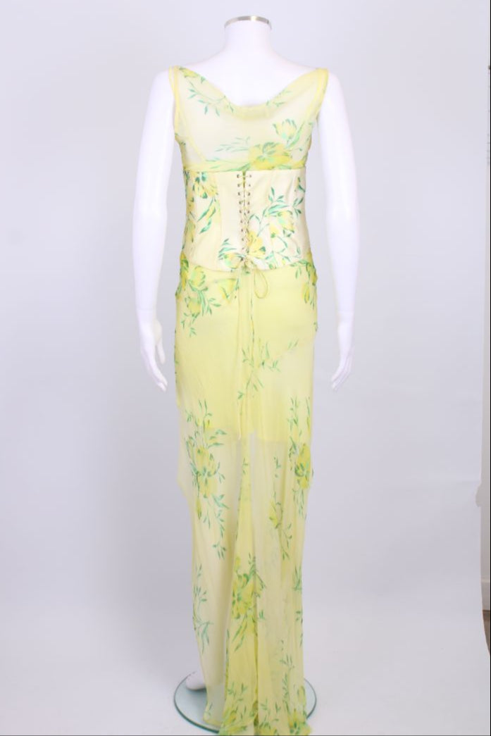 De La Vali Perenna Floral Midi Dress Yellow/ Green 10