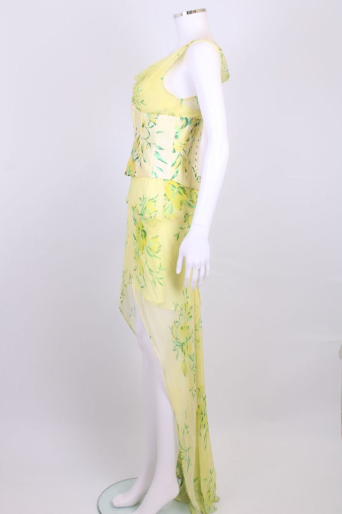 De La Vali Perenna Floral Midi Dress Yellow/ Green 10