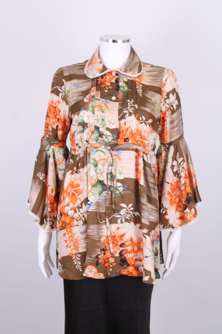 Paul & Joe Floral Print Tunic Top Khaki/ Orange M