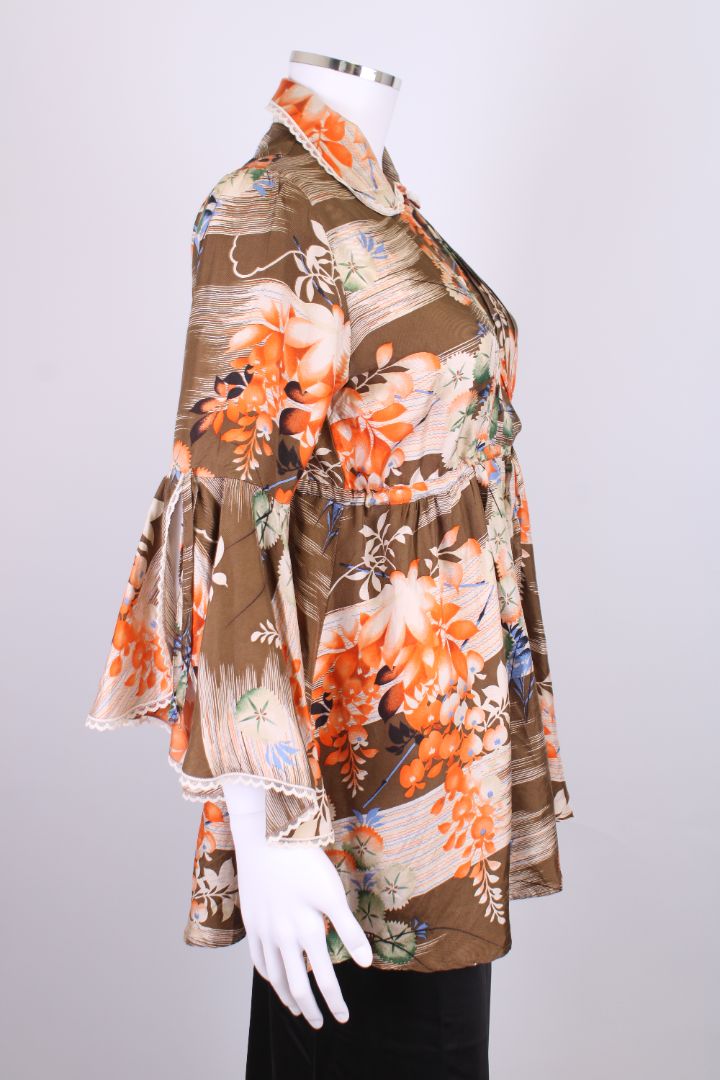 Paul & Joe Floral Print Tunic Top Khaki/ Orange M