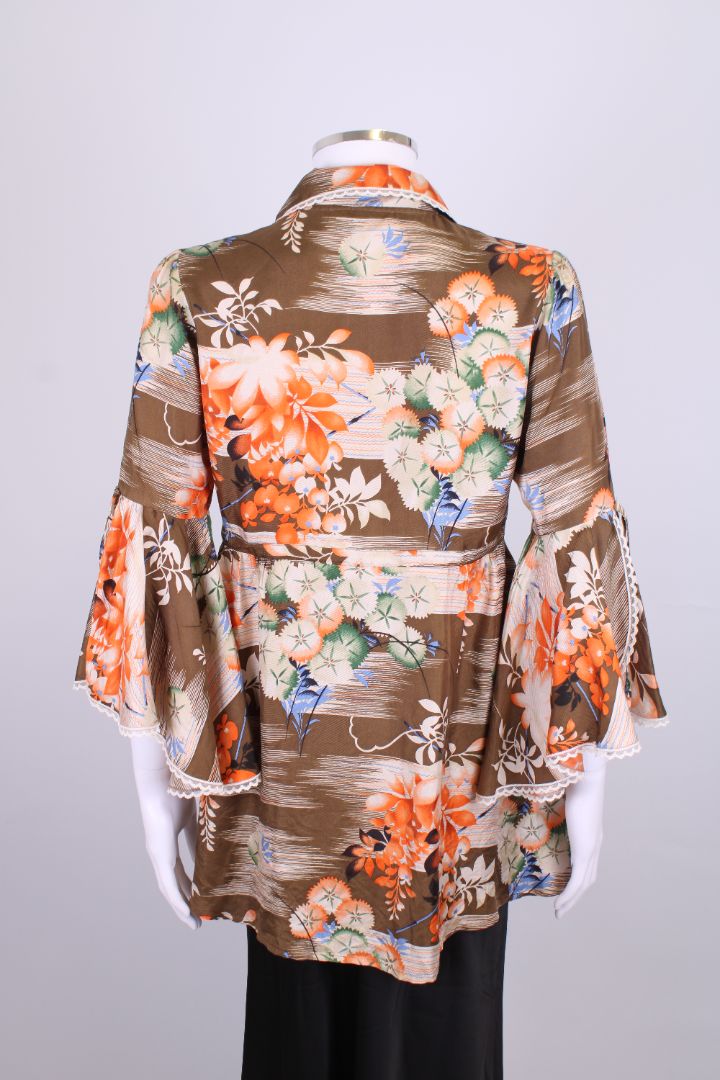 Paul & Joe Floral Print Tunic Top Khaki/ Orange M