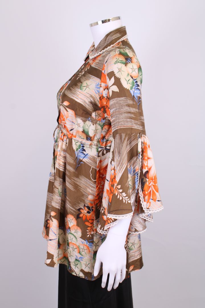 Paul & Joe Floral Print Tunic Top Khaki/ Orange M