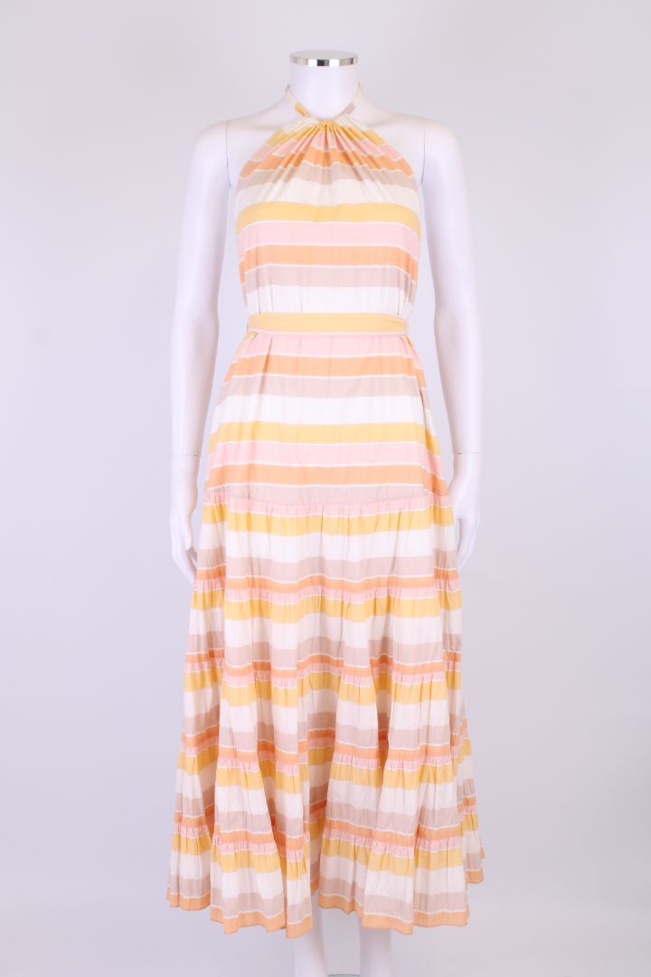 Zimmermann Halter Neck Stripe Dress Yellow/ White S