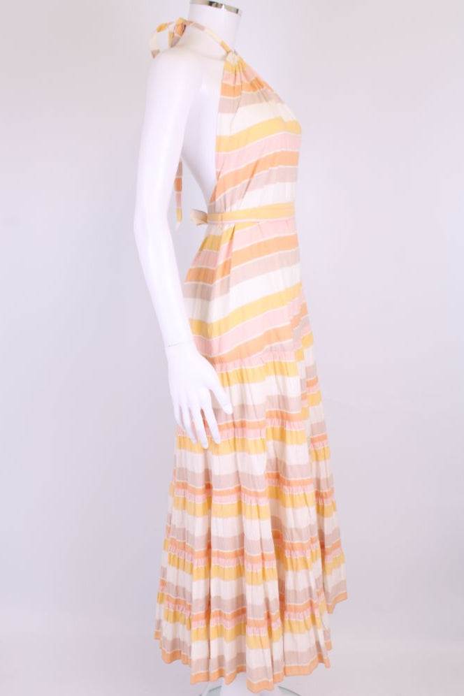 Zimmermann Halter Neck Stripe Dress Yellow/ White S