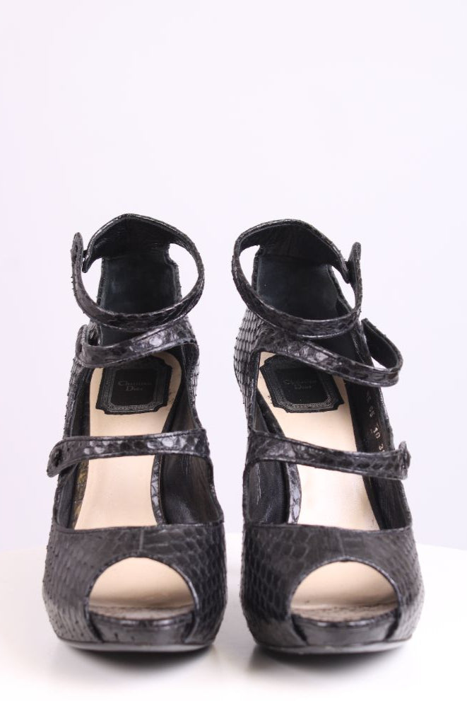 Christian Dior Python Peep Toe Black 39