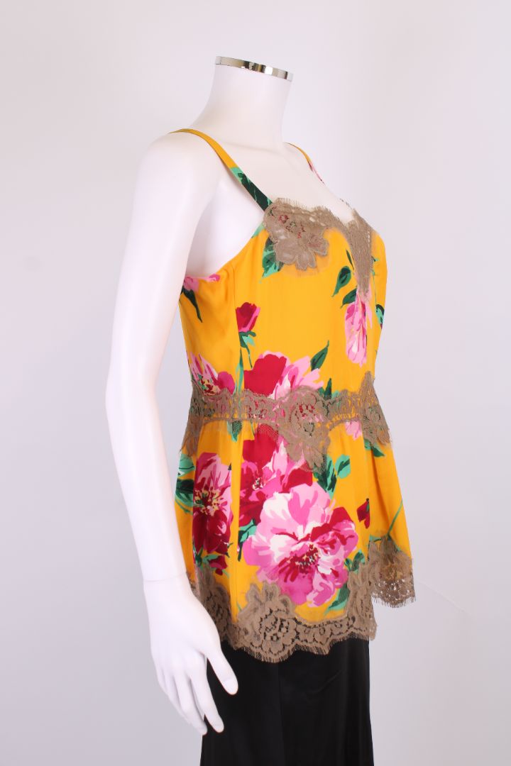 Dolce & Gabbana Floral Lace Trim Camisole Mustard/ Pink M