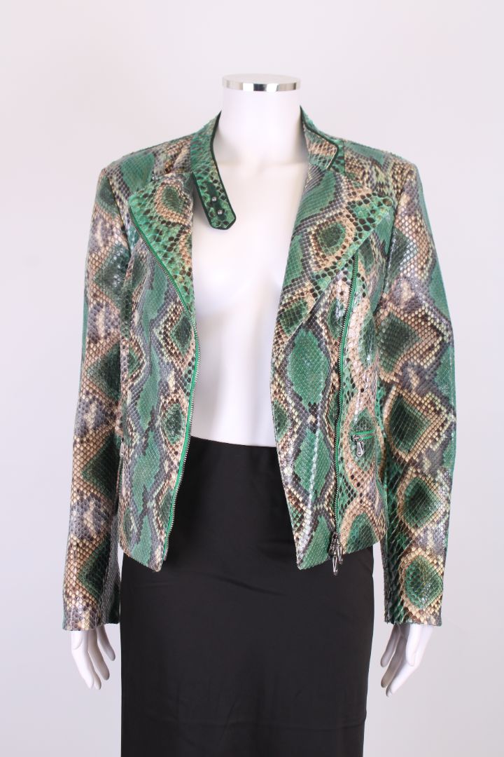 Ermanno Scervino Snake Skin Biker Jacket Green/ Beige S