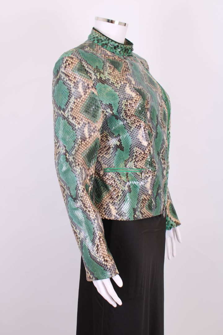 Ermanno Scervino Snake Skin Biker Jacket Green/ Beige S