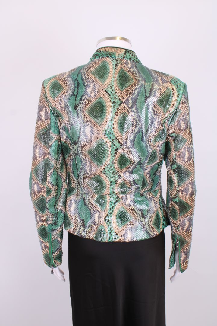 Ermanno Scervino Snake Skin Biker Jacket Green/ Beige S