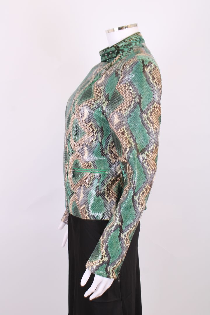 Ermanno Scervino Snake Skin Biker Jacket Green/ Beige S