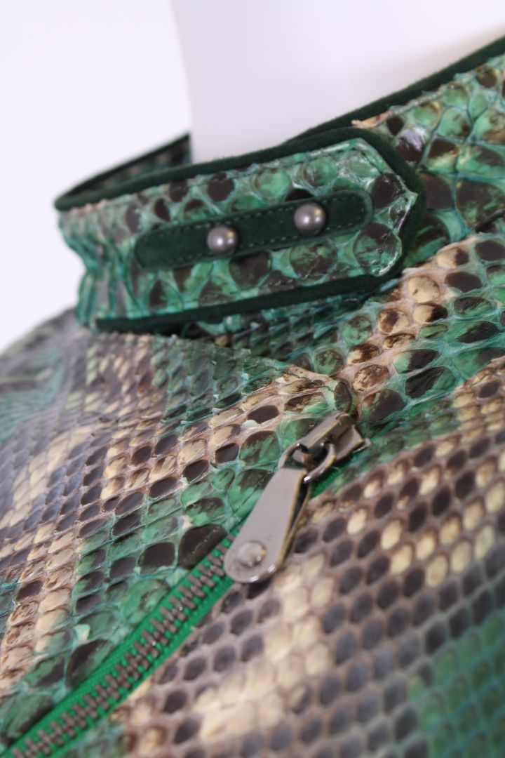 Ermanno Scervino Snake Skin Biker Jacket Green/ Beige S
