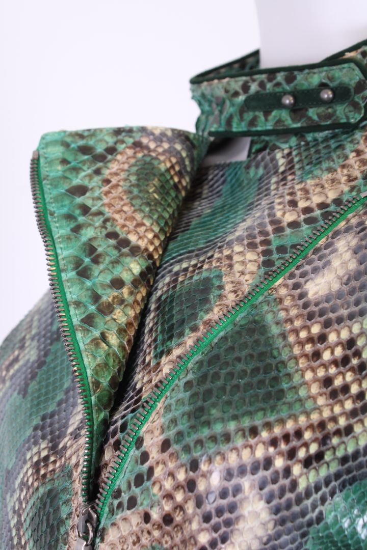 Ermanno Scervino Snake Skin Biker Jacket Green/ Beige S
