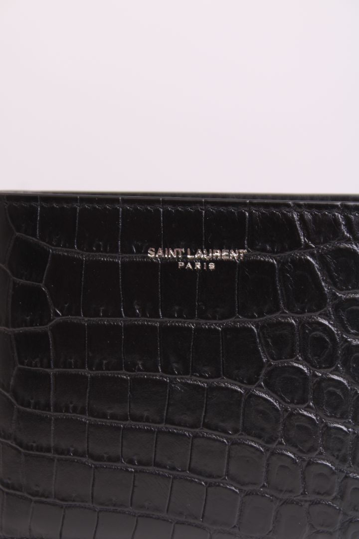 Saint Laurent East/ West Bi-Fold Croc Effect Wallet Black