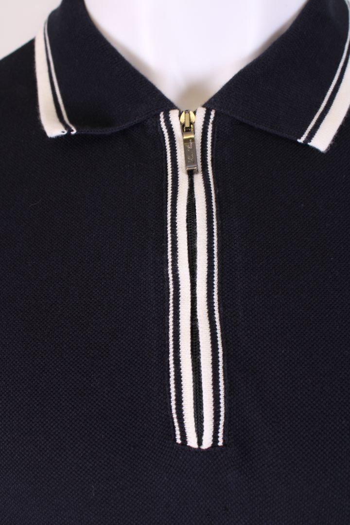 Loro Piana S/S Half Zip Polo Top Navy/ White M