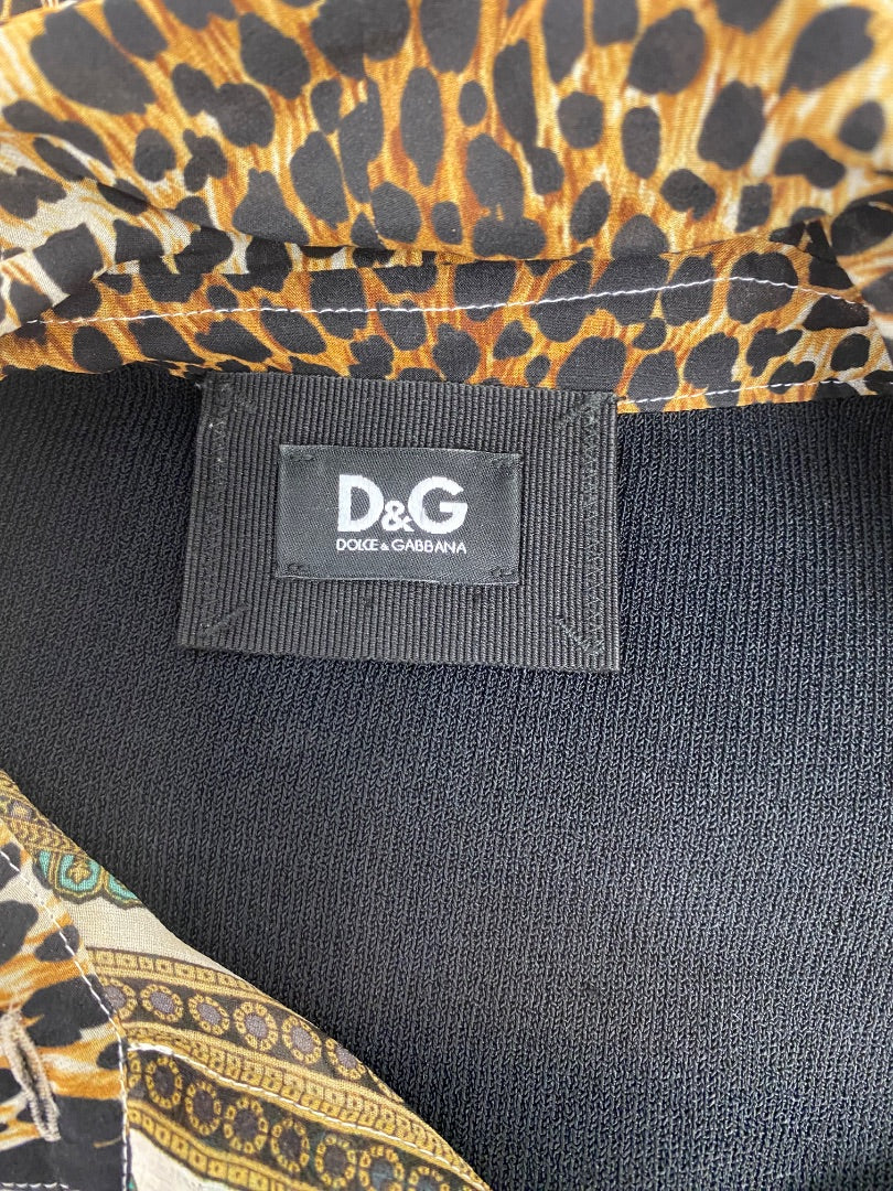 D&G S/S Multi Print Dress Black/ Cream 12