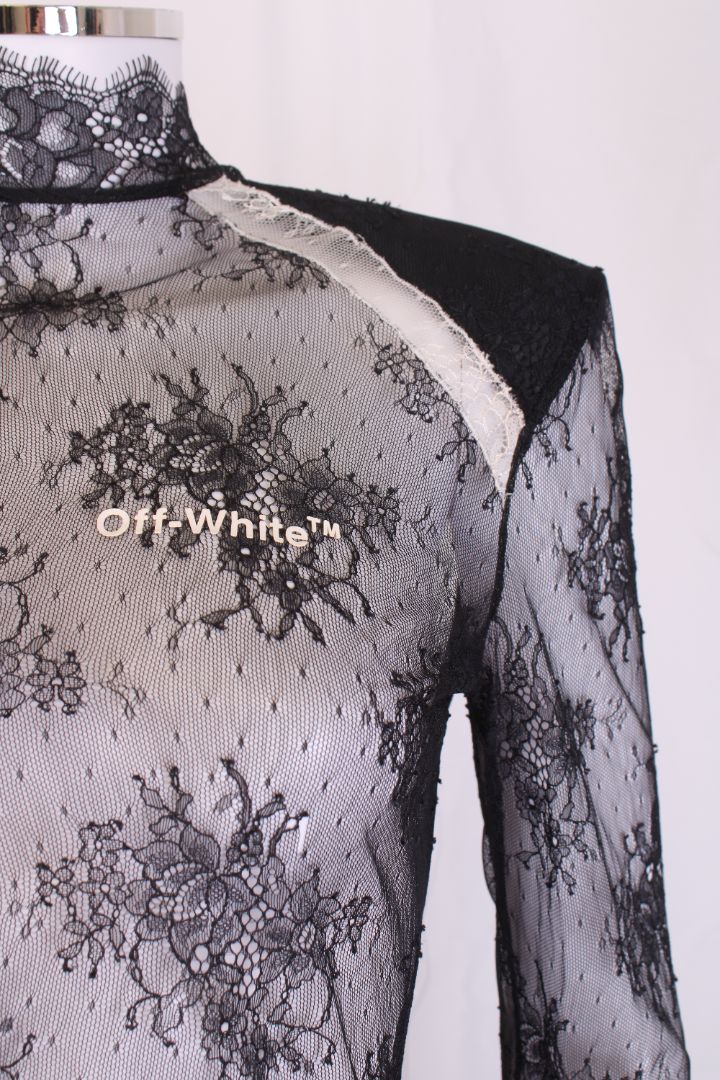 Off White L/S Sheer Lace Top Black/ White S