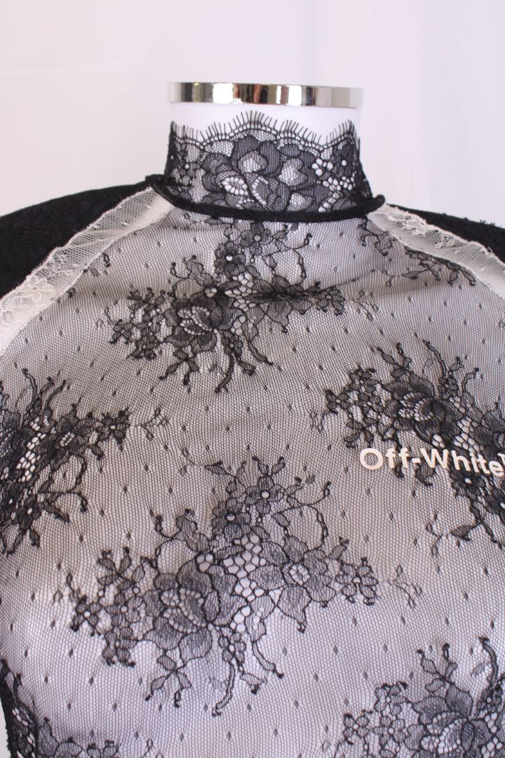 Off White L/S Sheer Lace Top Black/ White S