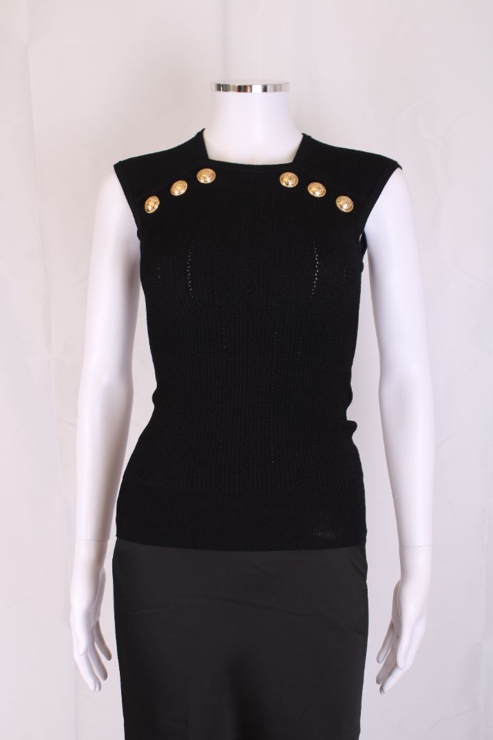 Balmain S/S Button Ribbed Top Black 6