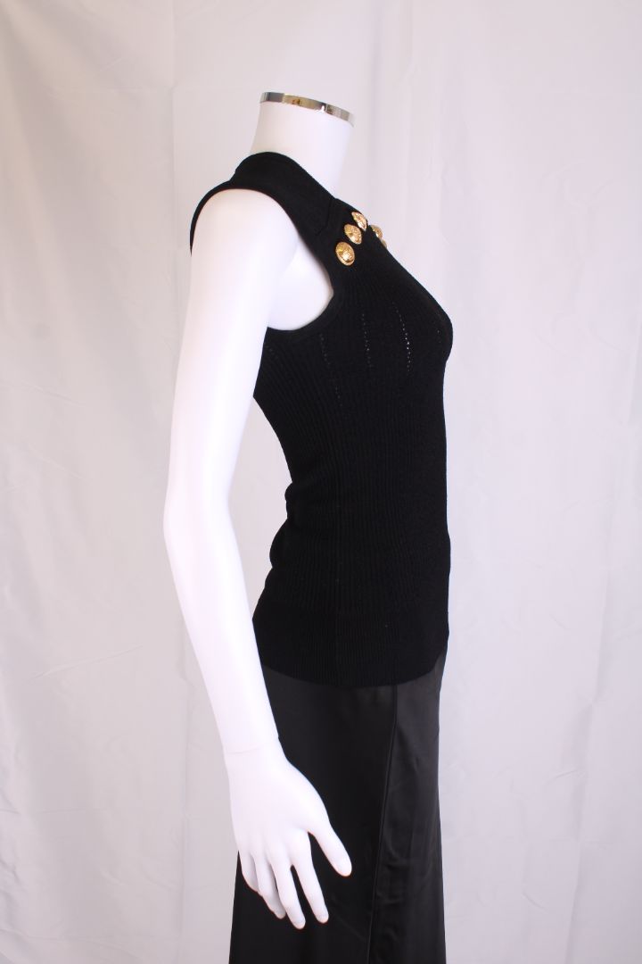 Balmain S/S Button Ribbed Top Black 6