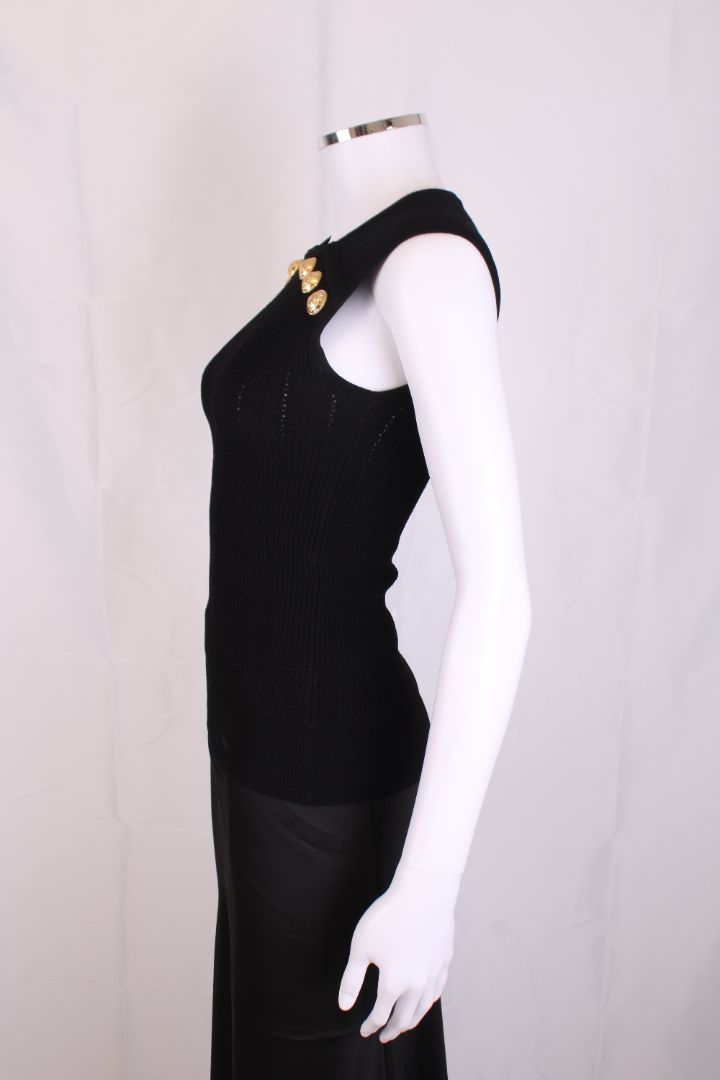Balmain S/S Button Ribbed Top Black 6