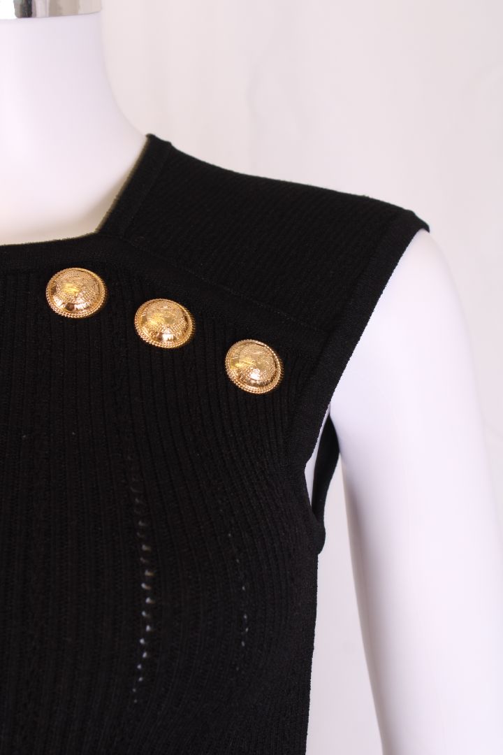 Balmain S/S Button Ribbed Top Black 6
