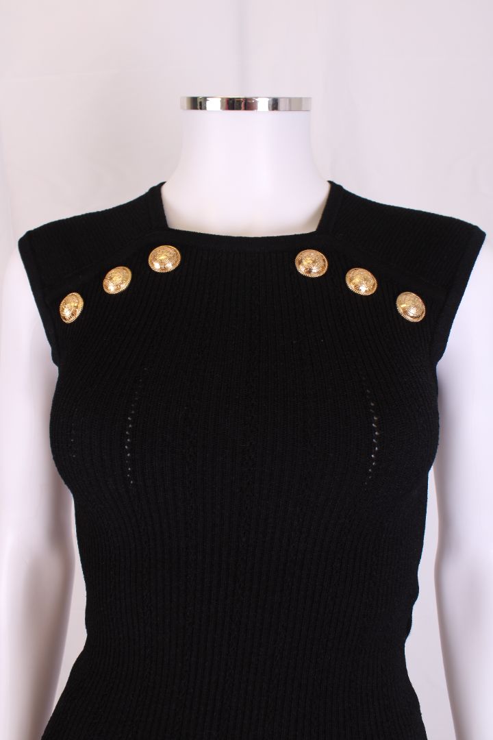 Balmain S/S Button Ribbed Top Black 6