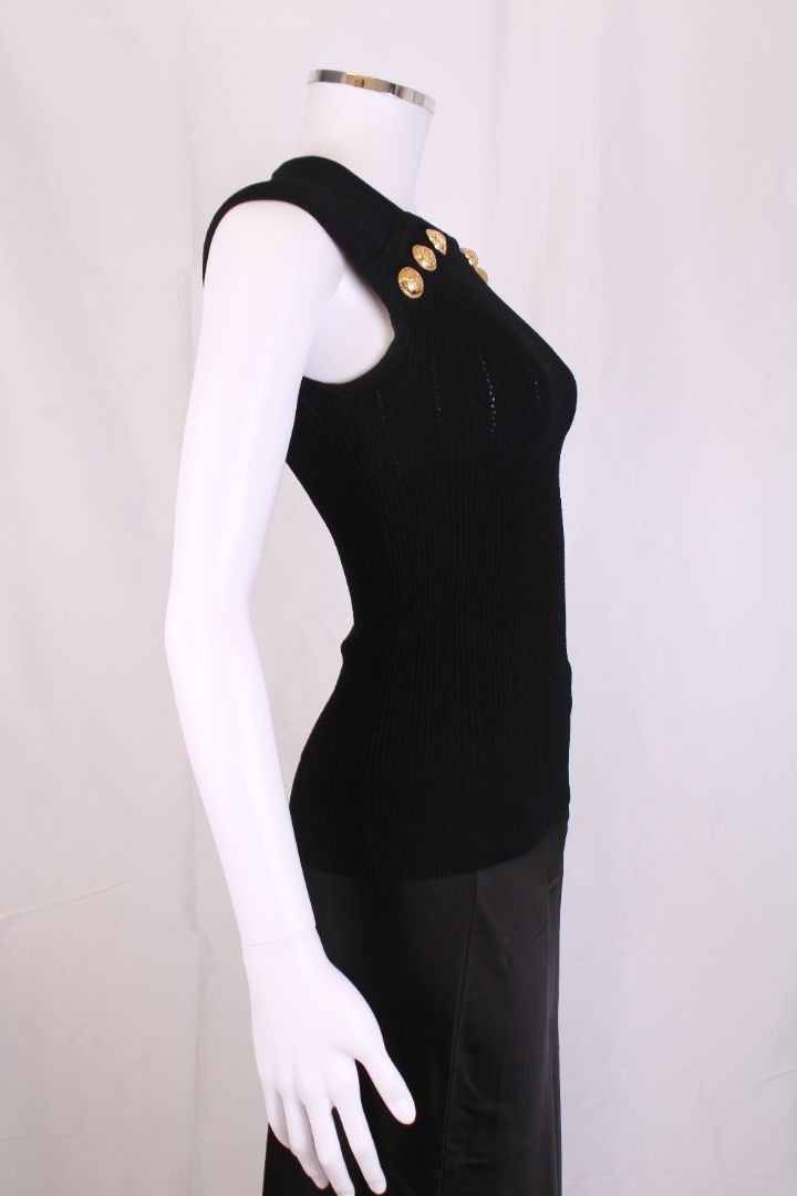 Balmain S/S Button Ribbed Top Black 6