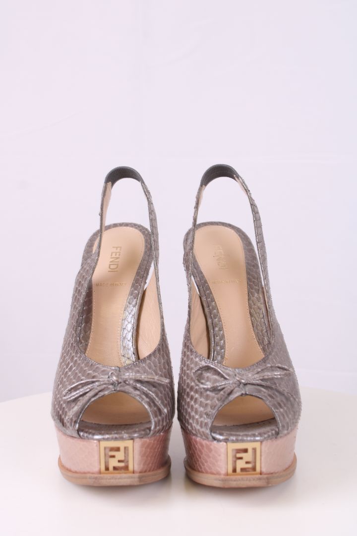 Fendi Snake Skin Heels Silver 39