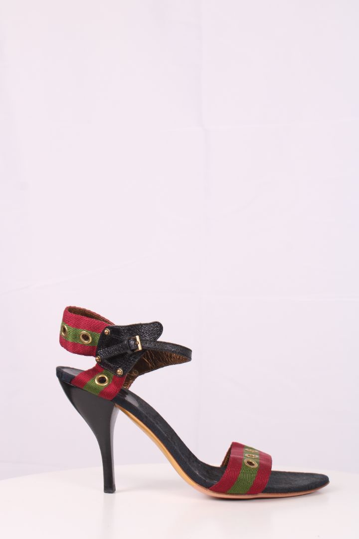 Gucci Green and red web strap sandal heels Navy/red/green 39