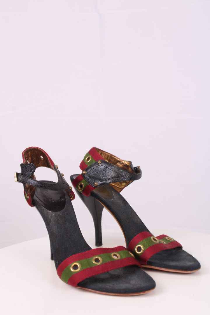 Gucci Green and red web strap sandal heels Navy/red/green 39