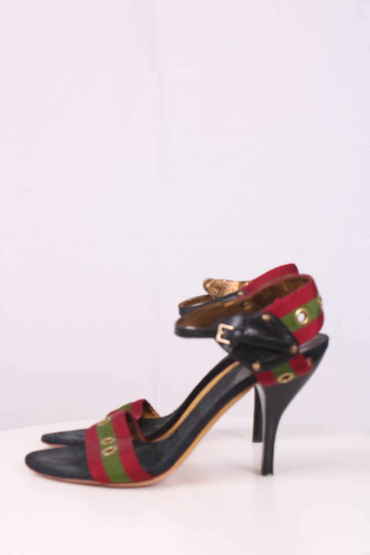 Gucci Green and red web strap sandal heels Navy/red/green 39