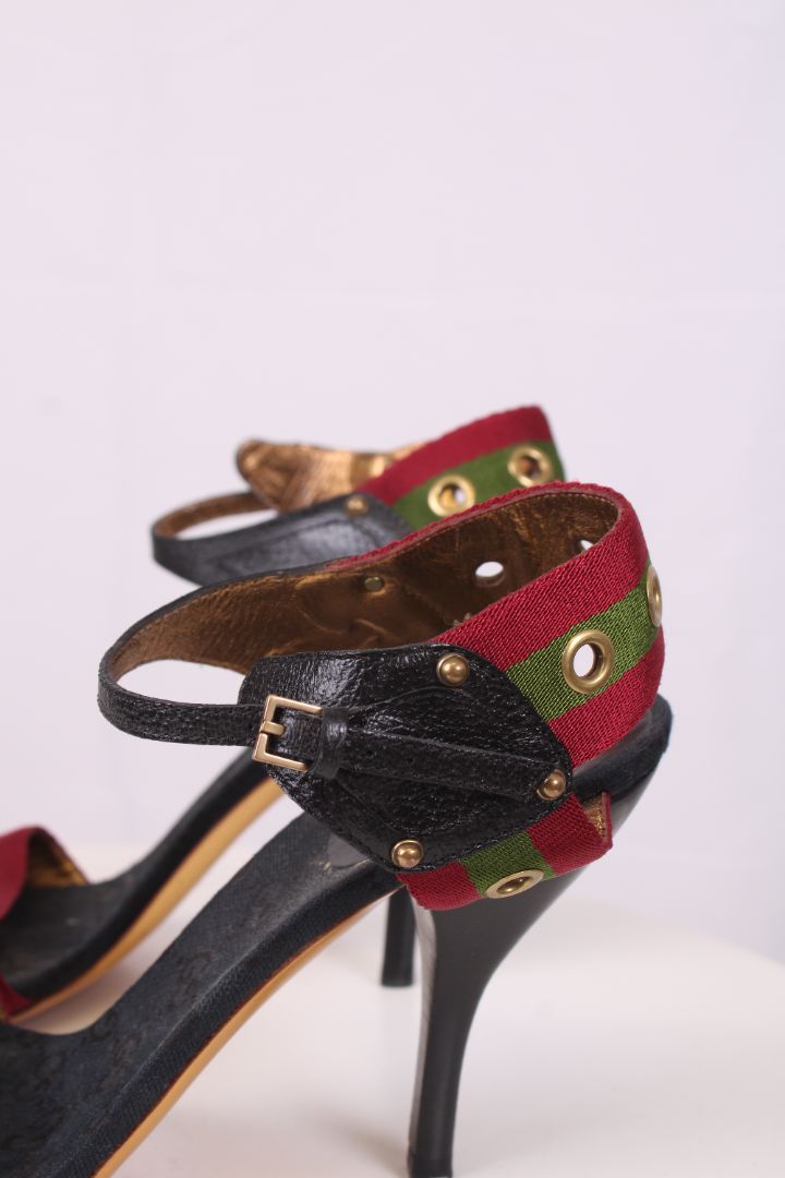 Gucci Green and red web strap sandal heels Navy/red/green 39