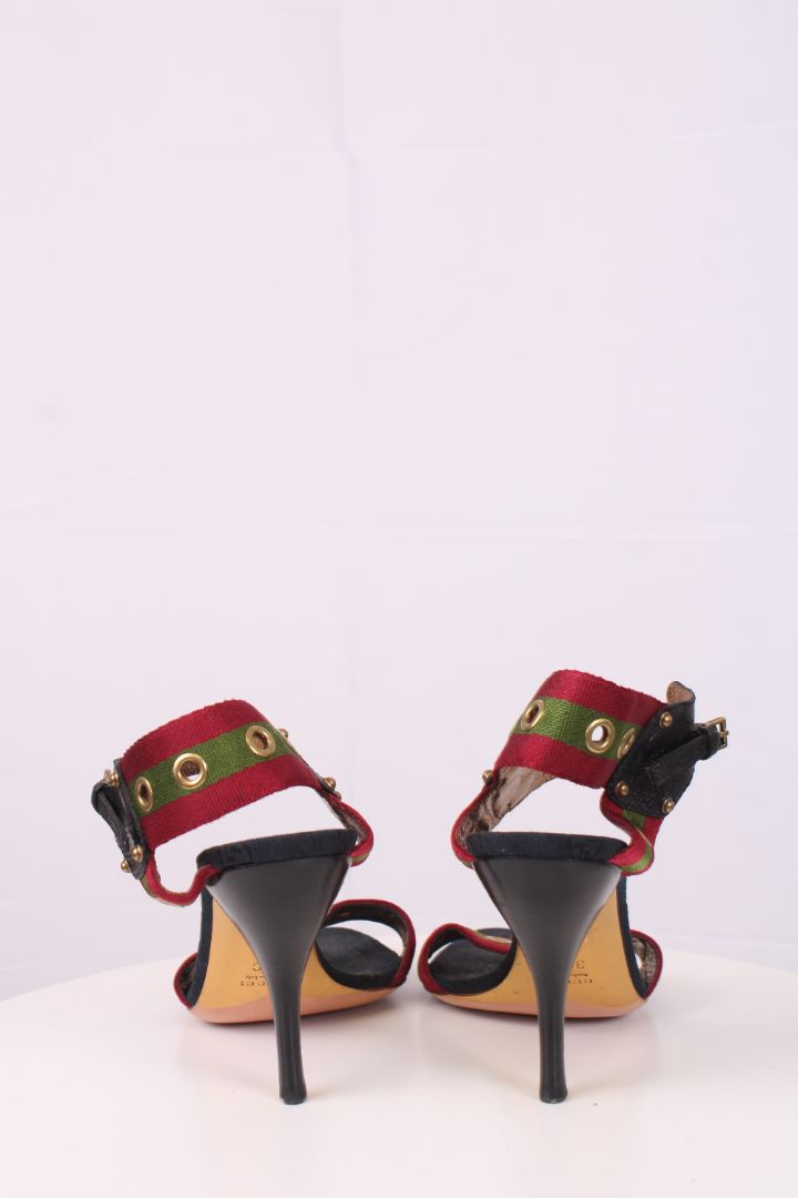 Gucci Green and red web strap sandal heels Navy/red/green 39