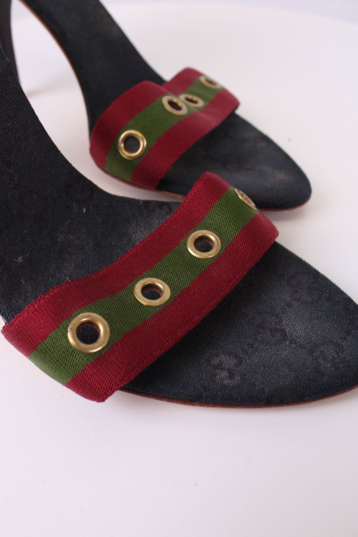 Gucci Green and red web strap sandal heels Navy/red/green 39