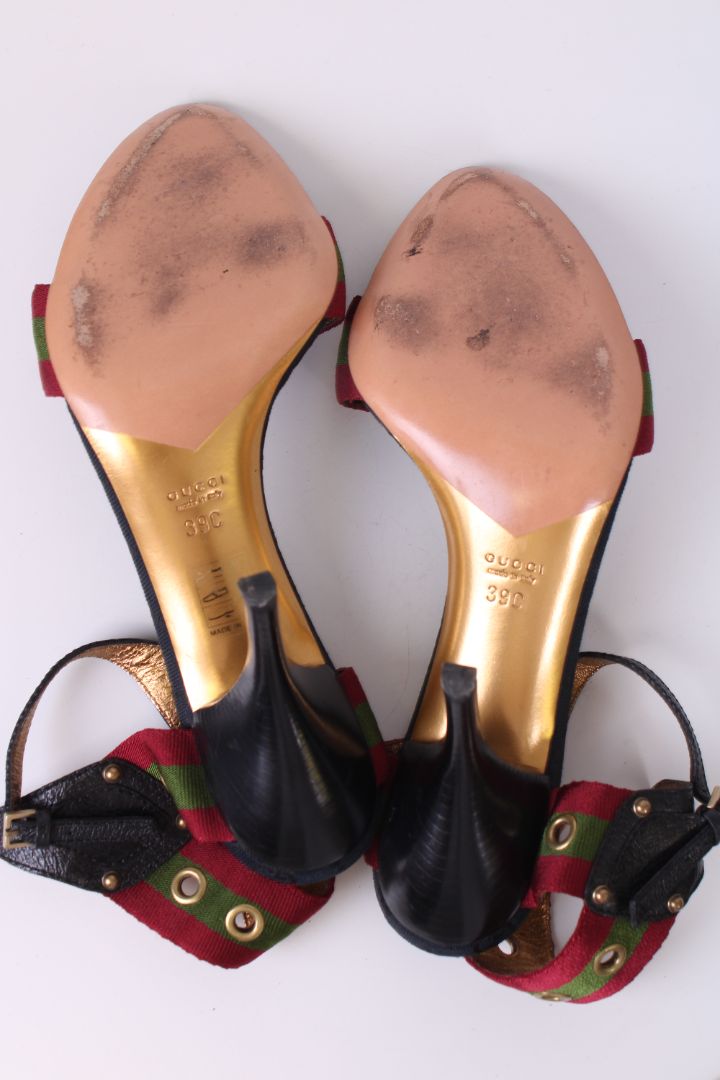 Gucci Green and red web strap sandal heels Navy/red/green 39