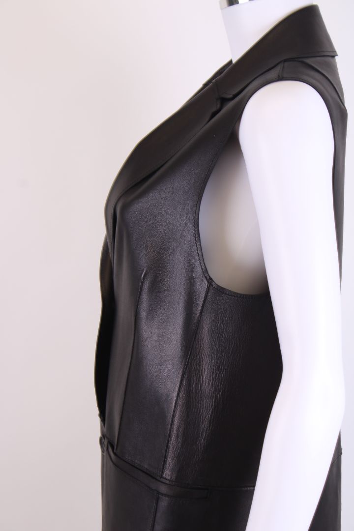 All Saints Leather Waist Coat Jacket Black M
