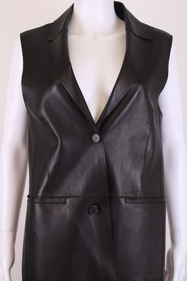 All Saints Leather Waist Coat Jacket Black M