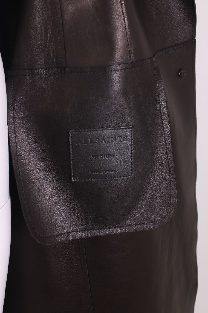All Saints Leather Waist Coat Jacket Black M