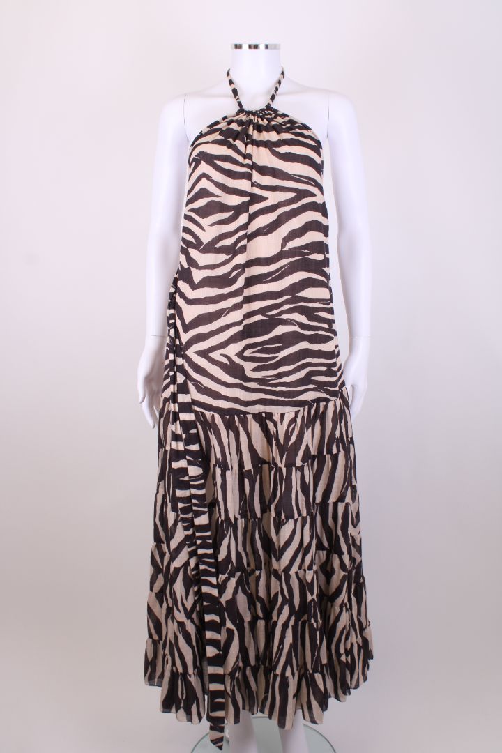 Zimmermann Halter Neck Zebra Dress Brown/ Cream S