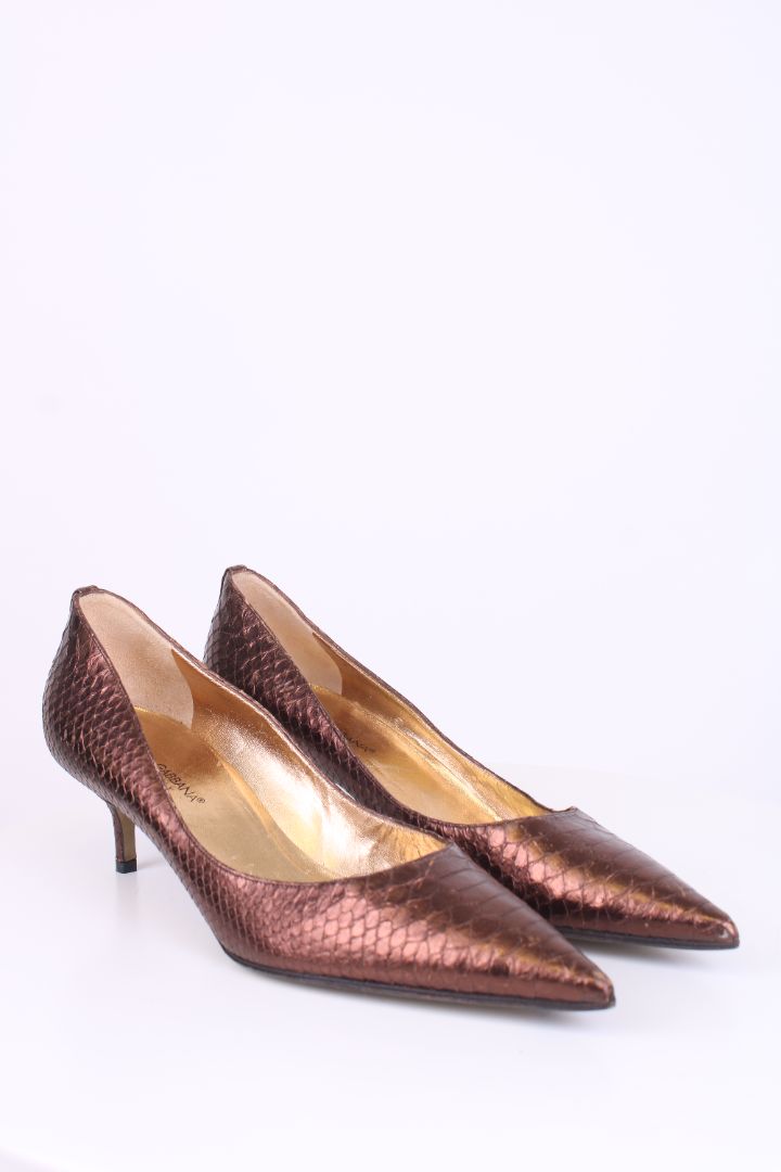 Dolce & Gabbana Python pointed toe kitten heels Bronze Python 38.5