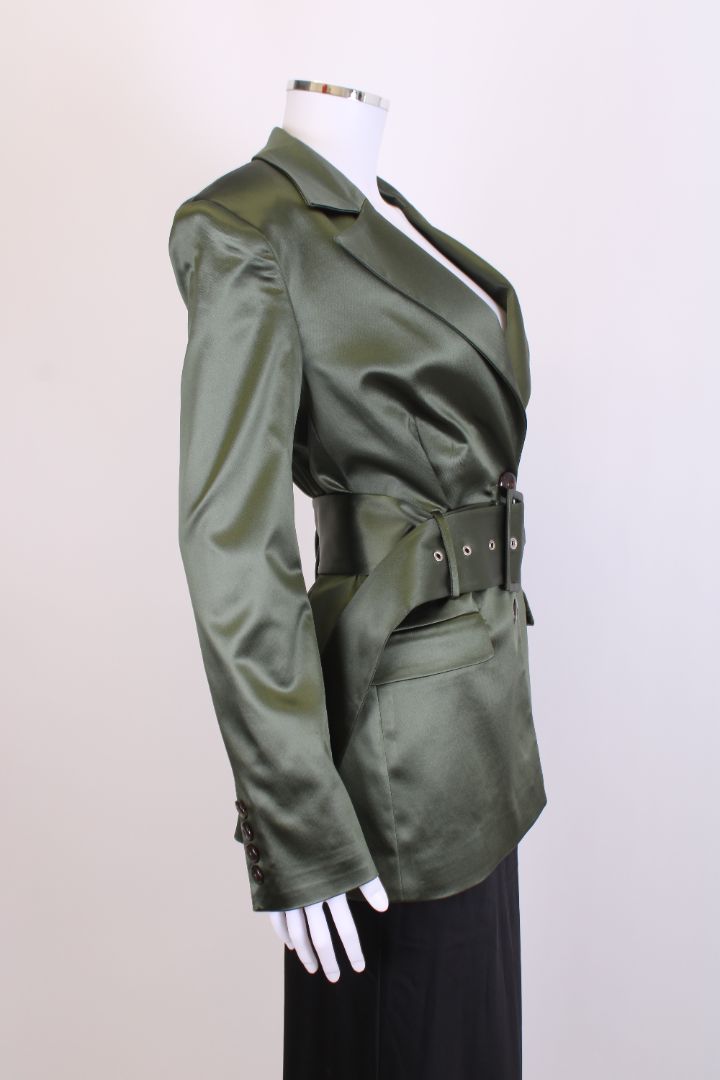 DE LA VALI Belted Blazer Jacket Green 10