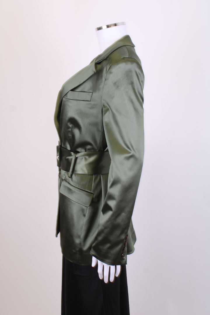 DE LA VALI Belted Blazer Jacket Green 10