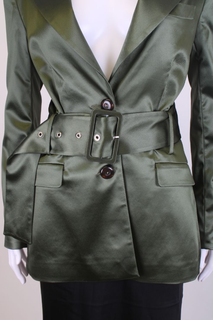 DE LA VALI Belted Blazer Jacket Green 10